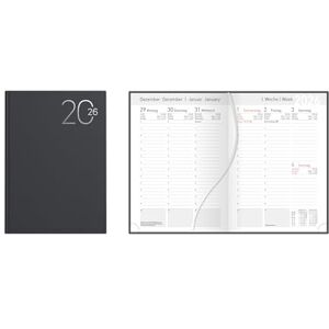 Idena 12038 Wochenkalender 2026 im Format 17 x 24 cm, 1 Woche auf 2 Seiten, Terminplaner mit wattiertem Hardcover-Einband in Schwarz und Leseband Idena 12038 Wochenkalender 2026 im Format 17 x 24 cm, 1 Woche auf 2 Seiten, Terminplaner mit wattiertem Hardcover-Einband in Schwarz und Leseband