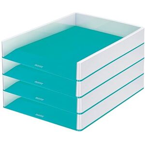 Leitz Briefkorb A4, 4er Pack, Zweifarbiges Design, Weiß/Eisblau, Duo Colour, WOW, 53611051 Leitz Briefkorb A4, 4er Pack, Zweifarbiges Design, Weiß/Eisblau, Duo Colour, WOW, 53611051