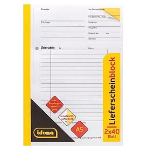 Idena 10847 Lieferscheinbuch, DIN A5, selbstdurchschreibend, 2 x 40 Blatt, inkl. Empfangsbestätigung Idena 10847 Lieferscheinbuch, DIN A5, selbstdurchschreibend, 2 x 40 Blatt, inkl. Empfangsbestätigung