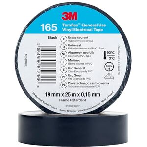Temflex 3M Vinyl-Isolierband 165, Schwarz, 19 mm x 25 m, 10 Rollen Temflex 3M Vinyl-Isolierband 165, Schwarz, 19 mm x 25 m, 10 Rollen