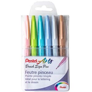 Pentel Arts Brush Sign Pen SES15C/6PASTEL, Packung mit 6 Pinselstiften, verschiedene Pastellfarben Pentel Arts Brush Sign Pen SES15C/6PASTEL, Packung mit 6 Pinselstiften, verschiedene Pastellfarben