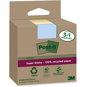 Post-it Super Sticky 100% Recycling Notes, 3+1 GRATIS-Blöcke/Packung, 70 Blätter pro Block, 76 mm x 76 mm, Pink, Grün, Gelb, Blau Extra starke Haftnotizen aus 100% Recyclingpapier Post-it Super Sticky 100% Recycling Notes, 3+1 GRATIS-Blöcke/Packung, 70 Blätter pro Block, 76 mm x 76 mm, Pink, Grün, Gelb, Blau Extra starke Haftnotizen aus 100% Recyclingpapier