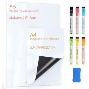 VynyQoo Magnetische Whiteboard Folie 2er-Set A3 +A4 Magnettafel für Kühlschrank, trocken abwischbar mit 6 Markern & Radierer Ideal als Familienplaner, Essensplaner, Haushaltsplaner oder To-Do-Liste VynyQoo Magnetische Whiteboard Folie 2er-Set A3 +A4 Magnettafel für Kühlschrank, trocken abwischbar mit 6 Markern & Radierer Ideal als Familienplaner, Essensplaner, Haushaltsplaner oder To-Do-Liste