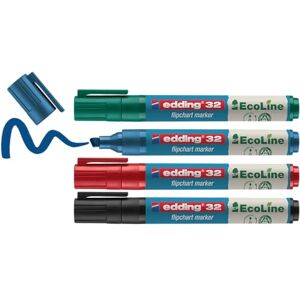 edding 32 EcoLine Flipchartmarker Set bunte Farben 4 Stifte Keilspitze 1-5 mm Stift zum Schreiben und Markieren auf Flipcharts Tinte schlägt nicht durch Papier-trocknet nicht aus-nachfüllbar edding 32 EcoLine Flipchartmarker Set bunte Farben 4 Stifte Keilspitze 1-5 mm Stift zum Schreiben und Markieren auf Flipcharts Tinte schlägt nicht durch Papier-trocknet nicht aus-nachfüllbar