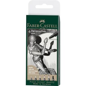 Faber-Castell 167154 Tuschestift Pitt Artist Pen, Farbe 199, schwarz, XXS, XS, S, F, M, 1.5, 6er Etui Faber-Castell 167154 Tuschestift Pitt Artist Pen, Farbe 199, schwarz, XXS, XS, S, F, M, 1.5, 6er Etui