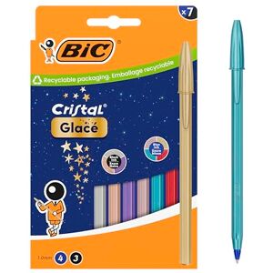 BIC Cristal Glacé Kugelschreiber mit mittlerer Spitze (1,00 mm) und nachfüllbaren Tintenminen – 4x blaue Tinte, 3x schwarze Tinte, Box à 7 BIC Cristal Glacé Kugelschreiber mit mittlerer Spitze (1,00 mm) und nachfüllbaren Tintenminen – 4x blaue Tinte, 3x schwarze Tinte, Box à 7