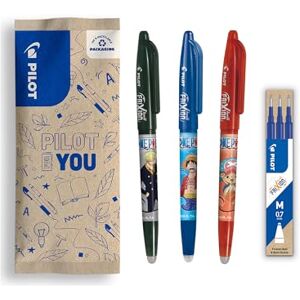 PILOT x ONE PIECE 3er-Set Frixion Ball, Schwarz, Blau, Rot + 1 Set mit 3 Blauen Minen + 4 Sticker Radierbare Stifte Limitierte Auflage One Piece Wiederbefüllbare Rollerball Mittlere Spitze PILOT x ONE PIECE 3er-Set Frixion Ball, Schwarz, Blau, Rot + 1 Set mit 3 Blauen Minen + 4 Sticker Radierbare Stifte Limitierte Auflage One Piece Wiederbefüllbare Rollerball Mittlere Spitze