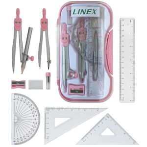 Linex Mathematikgeometrie-Set mit transparenter Hülle, Rosa, 10-teiliges Prüfungs-Set mit Kompass, Winkelmesser, Lineal, Geodreiecke und Radiergummi Linex Mathematikgeometrie-Set mit transparenter Hülle, Rosa, 10-teiliges Prüfungs-Set mit Kompass, Winkelmesser, Lineal, Geodreiecke und Radiergummi