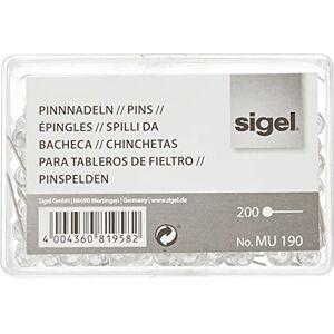 Sigel MU190 Pinnnadeln, Kunststoffkopf, transparent, 200 Stück, mit großem transparenten Kunststoffkopf (Ø 6 mm) und fester Stahlspitze, insgesamt 2,1 cm lang;pinnadeln Sigel MU190 Pinnnadeln, Kunststoffkopf, transparent, 200 Stück, mit großem transparenten Kunststoffkopf (Ø 6 mm) und fester Stahlspitze, insgesamt 2,1 cm lang;pinnadeln