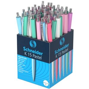 Schneider 130840 K15 Druckkugelschreiber (dokumentenecht, Strichstärke: M, Schreibfarbe: blau) 50 Stück sortiert, pastell Schneider 130840 K15 Druckkugelschreiber (dokumentenecht, Strichstärke: M, Schreibfarbe: blau) 50 Stück sortiert, pastell