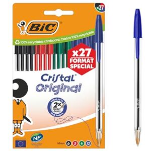 BIC Cristal Original-Kugelschreiber mit mittlerer Spitze (1,00 mm), verschiedene Tintenfarben, 27 Stück BIC Cristal Original-Kugelschreiber mit mittlerer Spitze (1,00 mm), verschiedene Tintenfarben, 27 Stück