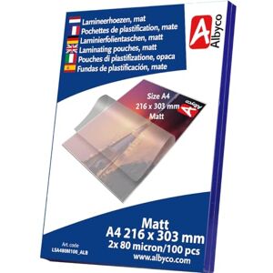Albyco Laminierfolien, Laminiertaschen Format A4, 216x303 mm Dicke 2x80 (160) Mikron MATT 100 Stück Transparent Albyco Laminierfolien, Laminiertaschen Format A4, 216x303 mm Dicke 2x80 (160) Mikron MATT 100 Stück Transparent