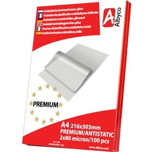 Albyco PREMIUM, Antistatische Laminierfolien, Laminiertaschen Format A4, 216x303 mm Dicke 2x80 (160) Mikron Glänzend 100 Stück Transparent Albyco PREMIUM, Antistatische Laminierfolien, Laminiertaschen Format A4, 216x303 mm Dicke 2x80 (160) Mikron Glänzend 100 Stück Transparent