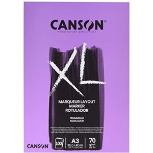 Canson XL Marker, halbtransparentes, sehr glattes Zeichenpapier, 70 g/m², an der kurzen Seite geleimter Block, DIN A3, 29,7 x 42 cm, Extraweiß, 100 Blatt Canson XL Marker, halbtransparentes, sehr glattes Zeichenpapier, 70 g/m², an der kurzen Seite geleimter Block, DIN A3, 29,7 x 42 cm, Extraweiß, 100 Blatt