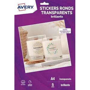 Avery Packung mit 120 runden transparenten Aufklebern, personalisierbar und bedruckbar – 4 cm – Tintenstrahldruck Avery Packung mit 120 runden transparenten Aufklebern, personalisierbar und bedruckbar – 4 cm – Tintenstrahldruck