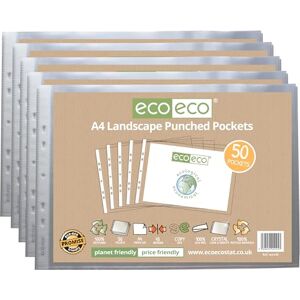 Klarsichthüllen, A4, 100% recyceltes Querformat, mehrfach gelocht, transparent, 45 Mikrometer, 5 Packungen mit 50 Stück, eco145 x 5 Klarsichthüllen, A4, 100% recyceltes Querformat, mehrfach gelocht, transparent, 45 Mikrometer, 5 Packungen mit 50 Stück, eco145 x 5