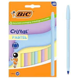 BIC Cristal Pastell Kugelschreiber mit mittlerer Spitze (1,00 mm) und nachfüllbarer blauer Tinte – verschiedene pastellfarbene Schäfte, Box à 10 BIC Cristal Pastell Kugelschreiber mit mittlerer Spitze (1,00 mm) und nachfüllbarer blauer Tinte – verschiedene pastellfarbene Schäfte, Box à 10