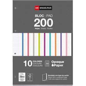 Miquelrius A4 Nachfüllblätter 200 Blatt kariert 5x5 mm, Papier 70 g/m², Seitlich geleimter Block, Gelocht für Ordner, 10 Farben, Schulbedarf Miquelrius A4 Nachfüllblätter 200 Blatt kariert 5x5 mm, Papier 70 g/m², Seitlich geleimter Block, Gelocht für Ordner, 10 Farben, Schulbedarf