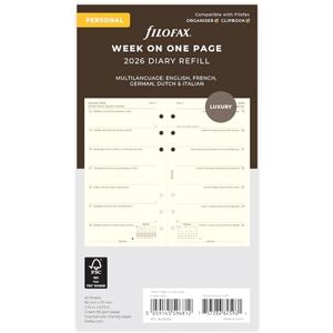 Filofax Persönliche Woche pro Seite, 5 Sprachen, Baumwollcreme, 2026, 26-68439 Filofax Persönliche Woche pro Seite, 5 Sprachen, Baumwollcreme, 2026, 26-68439