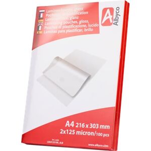 Albyco Laminierfolien, Laminiertaschen Format A4, 216x303 mm Dicke 2x125 (250) Mikron Glänzend 100 Stück Transparent Albyco Laminierfolien, Laminiertaschen Format A4, 216x303 mm Dicke 2x125 (250) Mikron Glänzend 100 Stück Transparent