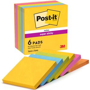 Post-it Super Sticky Notes Carnival Collection, Packung mit 6 Blöcken, 90 Blatt pro Block, 76 x 76 mm, Gelb, Blau, Grün, Pink Extra-stark klebende Notizzettel für To-Do-Listen und Erinnerungen Post-it Super Sticky Notes Carnival Collection, Packung mit 6 Blöcken, 90 Blatt pro Block, 76 x 76 mm, Gelb, Blau, Grün, Pink Extra-stark klebende Notizzettel für To-Do-Listen und Erinnerungen
