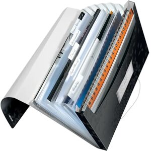 Leitz A4 Projektmappe für bis zu 200 Blatt, 6 Fächer mit Taben zur Ordnung des Inhalts, Gummibandverschluss, Schwarz, WOW, 45890095 Leitz A4 Projektmappe für bis zu 200 Blatt, 6 Fächer mit Taben zur Ordnung des Inhalts, Gummibandverschluss, Schwarz, WOW, 45890095