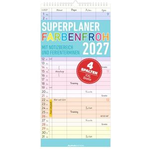 Alpha Superplaner Farbenfroh 4 Spalten 2027: bunter Familienkalender 22x45 cm mit 4 Spalten, Schulferien, Feiertagen & Notizfeld, ideal für Familienorganisation Alpha Superplaner Farbenfroh 4 Spalten 2027: bunter Familienkalender 22x45 cm mit 4 Spalten, Schulferien, Feiertagen & Notizfeld, ideal für Familienorganisation
