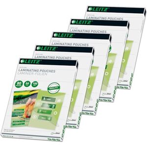 Leitz Heißlaminierfolien A4 80 mic, 5 Pack à 100 Stück, Hochwertige Laminierfolien mit abgerundeten Ecken, transparent, glänzend, für den Einsatz zu Hause oder im Büro, 74330000 Leitz Heißlaminierfolien A4 80 mic, 5 Pack à 100 Stück, Hochwertige Laminierfolien mit abgerundeten Ecken, transparent, glänzend, für den Einsatz zu Hause oder im Büro, 74330000