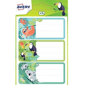 Avery Beutel mit 15 Schuletiketten Adesign Dschungel, Format 7,6 x 3,4 cm Avery Beutel mit 15 Schuletiketten Adesign Dschungel, Format 7,6 x 3,4 cm