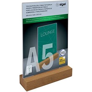 Sigel TA254 Tischaufsteller A5 hoch, mit Eichenholz-Sockel, glasklares Acryl, Holz FSC-zertifiziert, Werbeaufsteller Sigel TA254 Tischaufsteller A5 hoch, mit Eichenholz-Sockel, glasklares Acryl, Holz FSC-zertifiziert, Werbeaufsteller