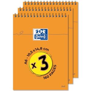 Oxford 3 Stück Notizblöcke, Orange, A6, kleine Karos, 5 mm, 80 Blatt, Vollbindung, Deckblatt beschichtet, Orange Oxford 3 Stück Notizblöcke, Orange, A6, kleine Karos, 5 mm, 80 Blatt, Vollbindung, Deckblatt beschichtet, Orange