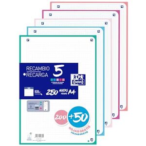 Oxford , A4, kariert, perforiert, Nachfüllpackung, Lineatur 5 x 5, 4 Löcher, 5 Pastell-Bandfarben, 250 Blatt Oxford , A4, kariert, perforiert, Nachfüllpackung, Lineatur 5 x 5, 4 Löcher, 5 Pastell-Bandfarben, 250 Blatt