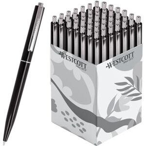 Westcott Kugelschreiber ALLTIME Schwarz 50 Stück Vorteilspack Druckkugelschreiber mit schwarzer Tinte Strichstärke M X20 Standardmine Dokumentenecht ISO 12757-2 Metallclip E-737470 00 Westcott Kugelschreiber ALLTIME Schwarz 50 Stück Vorteilspack Druckkugelschreiber mit schwarzer Tinte Strichstärke M X20 Standardmine Dokumentenecht ISO 12757-2 Metallclip E-737470 00