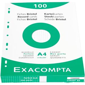 Exacompta 13606E 100er Pack Karteikarten kariert DIN A4 in Kartonschachtel 21 x 29,7 cm gelocht ideal für die Schule und Universität zum Lernen weiß Exacompta 13606E 100er Pack Karteikarten kariert DIN A4 in Kartonschachtel 21 x 29,7 cm gelocht ideal für die Schule und Universität zum Lernen weiß