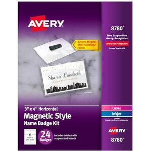 Avery Personalisierbare Namensschilder mit Magneten, 7,6 x 10,2 cm, klare Namensschild-Halter mit weißen bedruckbaren Einsätzen, 24 magnetische Namensschilder (8780) Avery Personalisierbare Namensschilder mit Magneten, 7,6 x 10,2 cm, klare Namensschild-Halter mit weißen bedruckbaren Einsätzen, 24 magnetische Namensschilder (8780)