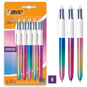 BIC 4 Farben Kugelschreiber Set 4 Colours Gradient, 5er Pack in Metallic-Farbverlauf, nachfüllbar, Ideal für das Büro, das Home Office oder die Schule BIC 4 Farben Kugelschreiber Set 4 Colours Gradient, 5er Pack in Metallic-Farbverlauf, nachfüllbar, Ideal für das Büro, das Home Office oder die Schule