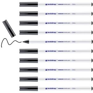 edding 4600 Textilstift schwarz 10 Stück Rundspitze 1 mm Textilstifte waschmaschinenfest (60 °C) zum Stoff bemalen Stoffmalstift edding 4600 Textilstift schwarz 10 Stück Rundspitze 1 mm Textilstifte waschmaschinenfest (60 °C) zum Stoff bemalen Stoffmalstift