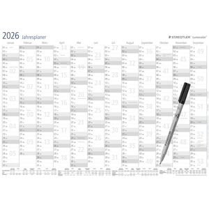 Staedtler Jahresplaner Set 2026 Lumocolor, Wandkalender trocken abwischbar, Größe DIN A3, incl. Stift und selbstklebender Stift-Klemme, Sonderedition, 641 YPA3X Staedtler Jahresplaner Set 2026 Lumocolor, Wandkalender trocken abwischbar, Größe DIN A3, incl. Stift und selbstklebender Stift-Klemme, Sonderedition, 641 YPA3X