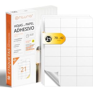 OFITURIA A4-Bögen mit weißen selbstklebenden Etiketten, Erstellen Sie Ihre eigenen individuellen, Sicherer selbstklebender A4-Papier, Selbstklebendes Etikett zum Bedrucken (21 pro Blatt, 50 Bögen) OFITURIA A4-Bögen mit weißen selbstklebenden Etiketten, Erstellen Sie Ihre eigenen individuellen, Sicherer selbstklebender A4-Papier, Selbstklebendes Etikett zum Bedrucken (21 pro Blatt, 50 Bögen)