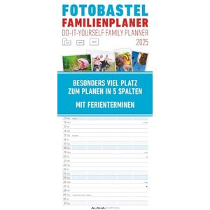 Alpha Foto-Bastel-Familienplaner 2025 Bastelkalender, 19,5x45cm, Wandkalender mit 5 Spalten für Termine, Mondphasen, Ferientermine DE/AT/CH und deutsches Kalendarium Alpha Foto-Bastel-Familienplaner 2025 Bastelkalender, 19,5x45cm, Wandkalender mit 5 Spalten für Termine, Mondphasen, Ferientermine DE/AT/CH und deutsches Kalendarium