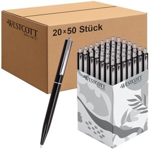Westcott Kugelschreiber ALLTIME Schwarz 50 Stück (20er-Pack) Großpackung Druckkugelschreiber, Schwarze Tinte Strichstärke M, X20 Dokumentenecht ISO 12757-2 Stabiler Metallclip E-737470 00 Westcott Kugelschreiber ALLTIME Schwarz 50 Stück (20er-Pack) Großpackung Druckkugelschreiber, Schwarze Tinte Strichstärke M, X20 Dokumentenecht ISO 12757-2 Stabiler Metallclip E-737470 00