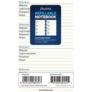Filofax Nachfüllpackung Passwortpapier Weiß, 20 Blatt, 90 x 140 mm, Taschenformat Filofax Nachfüllpackung Passwortpapier Weiß, 20 Blatt, 90 x 140 mm, Taschenformat
