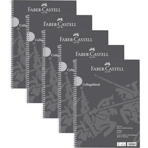 Faber-Castell 10419 Collegeblock DIN A4 kariert, 5 Blöcke je 80 Blatt, 90 g/m² Papier, Notizblock grau Faber-Castell 10419 Collegeblock DIN A4 kariert, 5 Blöcke je 80 Blatt, 90 g/m² Papier, Notizblock grau