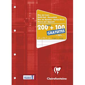 Clairefontaine 65818C Schreibblock / Kursusblock DIN A4 21x29,7cm, 150 Blatt, liniert mit Rand, 4-fach gelocht, 90g, geleimt, ideal für Notizen und Skizzen, Himbeerrot, 1 Stück Clairefontaine 65818C Schreibblock / Kursusblock DIN A4 21x29,7cm, 150 Blatt, liniert mit Rand, 4-fach gelocht, 90g, geleimt, ideal für Notizen und Skizzen, Himbeerrot, 1 Stück