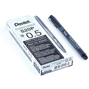 Pentel Pointliner S20P-5A, Fineliner, schwarz, wasserfest und lichtecht, 0,5 mm 12 Stück Pentel Pointliner S20P-5A, Fineliner, schwarz, wasserfest und lichtecht, 0,5 mm 12 Stück