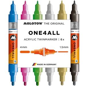 Molotow One4All Acrylic Twin Marker Metallic Set (1,5 und 4,0 mm Strichstärke, hochdeckend und permanent, schnell trocknend, nachfüllbar, für fast alle Untergründe) 6 Stück sortiert Molotow One4All Acrylic Twin Marker Metallic Set (1,5 und 4,0 mm Strichstärke, hochdeckend und permanent, schnell trocknend, nachfüllbar, für fast alle Untergründe) 6 Stück sortiert
