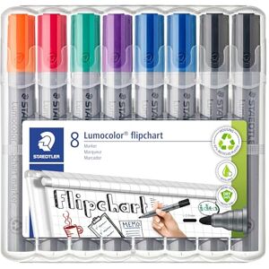 Staedtler Flipchart Marker Lumocolor, Rundspitze ca. 2 mm Linienbreite, lange Lebensdauer, nachfüllbar, farbintensiv, geruchsarm, hohe Qualität Made in Germany, Set mit 8 Farben, 356 WP8 X Staedtler Flipchart Marker Lumocolor, Rundspitze ca. 2 mm Linienbreite, lange Lebensdauer, nachfüllbar, farbintensiv, geruchsarm, hohe Qualität Made in Germany, Set mit 8 Farben, 356 WP8 X