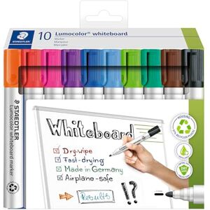Staedtler whiteboard Marker Lumocolor, Linienbreite ca. 2,00 mm, schnelltrocknend, geruchsarm, lange Lebensdauer, blockierte Spitze, 10 whiteboard Marker in Faltschachtel, 351 C10 Staedtler whiteboard Marker Lumocolor, Linienbreite ca. 2,00 mm, schnelltrocknend, geruchsarm, lange Lebensdauer, blockierte Spitze, 10 whiteboard Marker in Faltschachtel, 351 C10