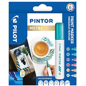PILOT PINTOR Kreativmarker – 6 Stück in M – Metallicfarben – Farbmarker-Stifte für DIY-Projekte, für fast alle Oberflächen, schnell trocknend und gut deckend PILOT PINTOR Kreativmarker – 6 Stück in M – Metallicfarben – Farbmarker-Stifte für DIY-Projekte, für fast alle Oberflächen, schnell trocknend und gut deckend