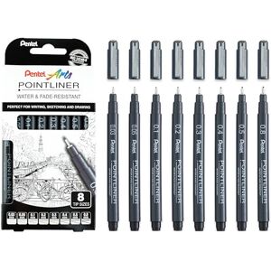 Pentel Pointliner YS20P-8, 8er Set Fineliner, schwarz, wasserfest und lichtecht, 0,03-0,8 mm Pentel Pointliner YS20P-8, 8er Set Fineliner, schwarz, wasserfest und lichtecht, 0,03-0,8 mm